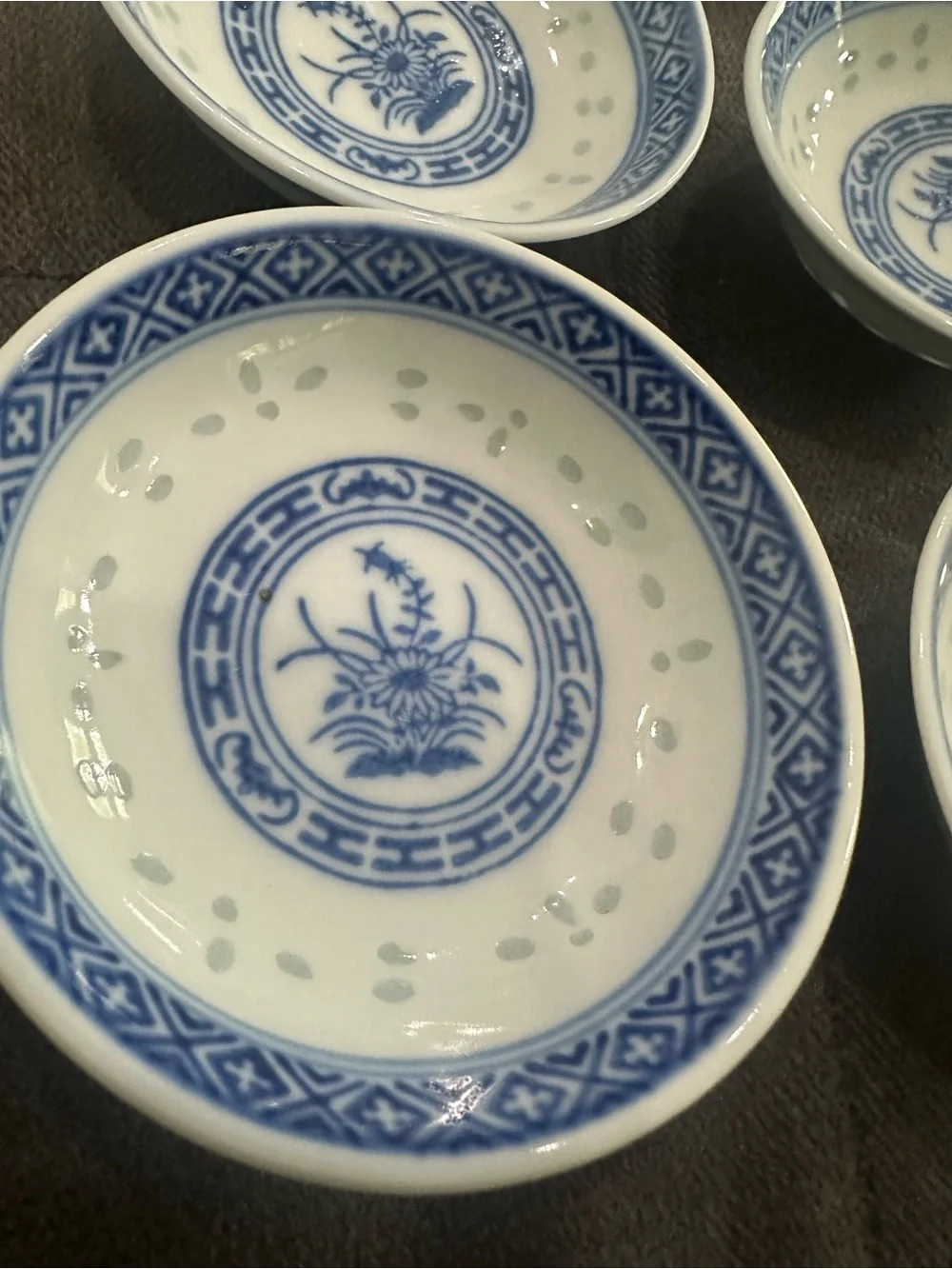 Vintage Set of 6 Blue & White Porcelain Sauce Dipping Bowls Made in China